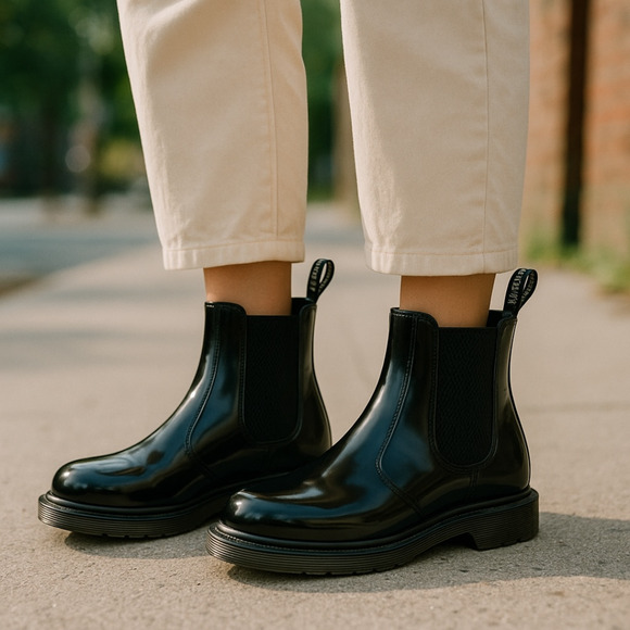 Dr. Martens‎ Kensington Boots Womens Size 6 Flora Black Chelsea Pull On NIB - Picture 1 of 15